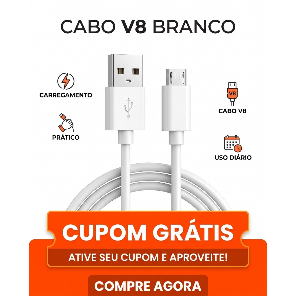 Cabo V8 Micro USB Carregador e Dados Celular Tablet Android 1 Metro