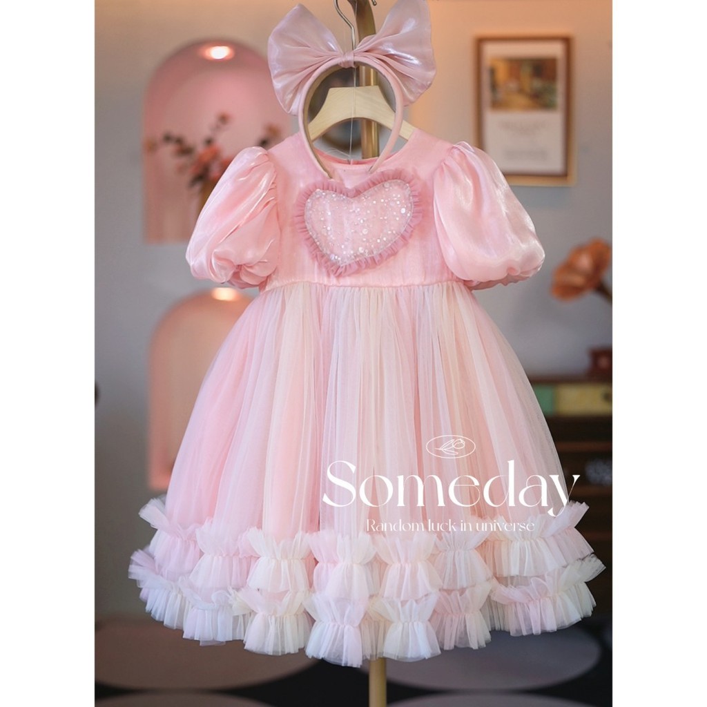 Vestido Infantil Menina Verão Princesa, Manga Bufante, Vestido de Gaze para Crianças