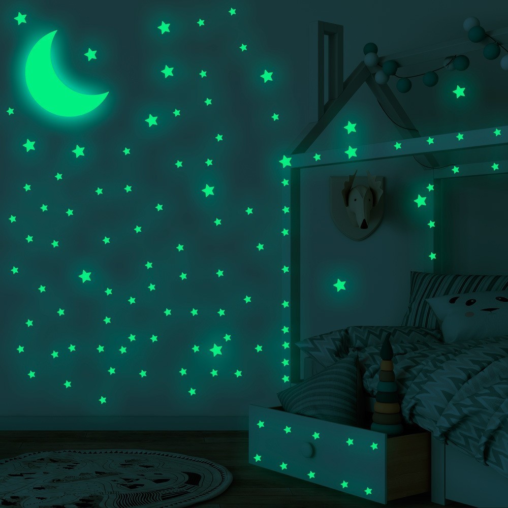 Eid 3 339Pcs Luminous Decoração Do Quarto De Crianças Com Adesivo Fluorescente Estrela Da Lua