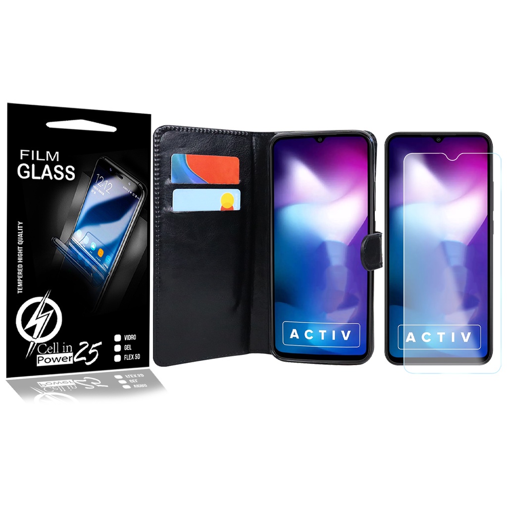 Capa Case Flip Carteira + 2 Películas Vidro compatível Xiaomi Redmi 9 Activ 6.53 - Cell In Power25