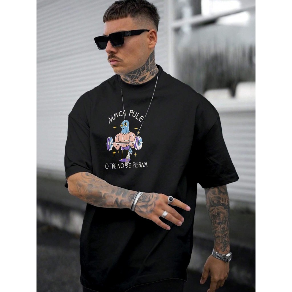 Camiseta Masculina Larga Oversized Não Pule o Treino de Pernas 100% algodão Penteado