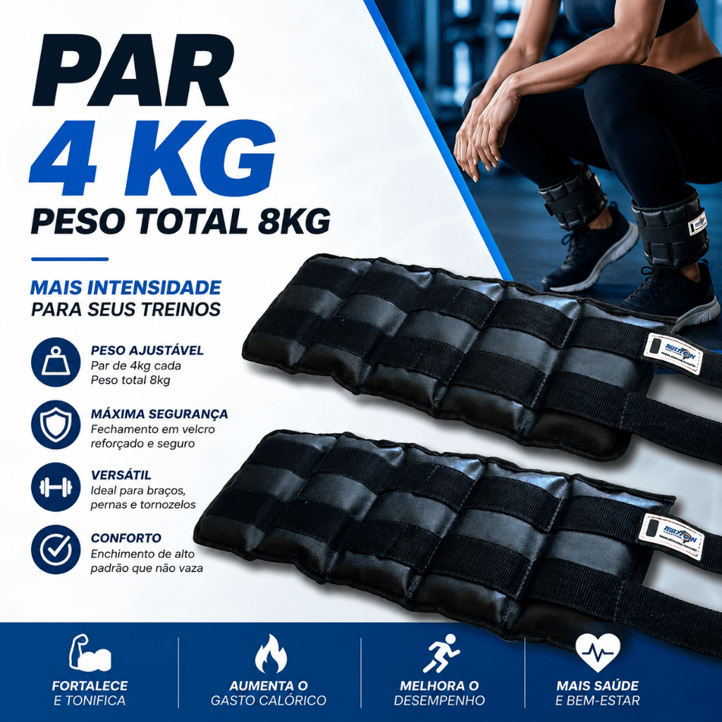 Par Caneleira 4kg Academia Peso Tornozelo Musculação Treino Perna Fitness