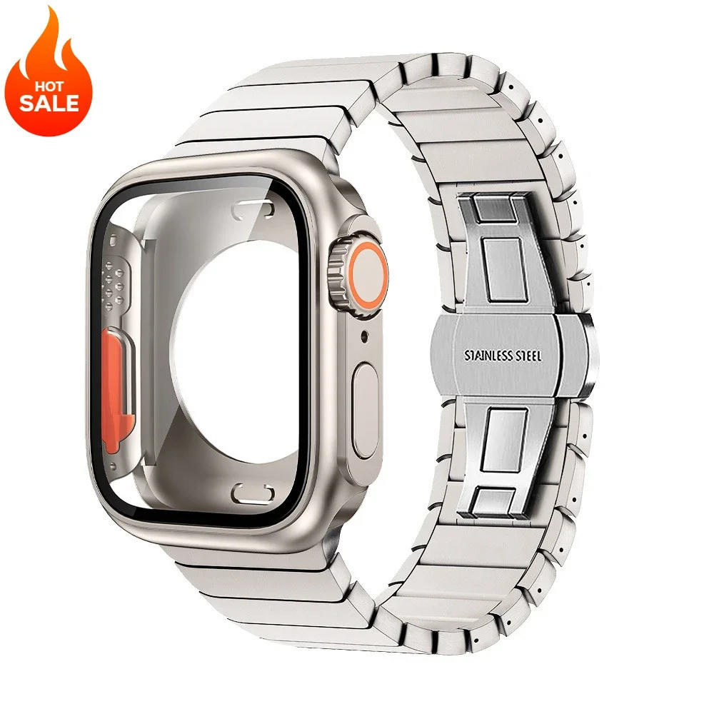 Pulseira + Capa para iWatch Band S11 46mm 42mm 45mm 41mm 40/44mm Pulseira de Aço Inoxidável Capa de PC para Iwatch 11 10