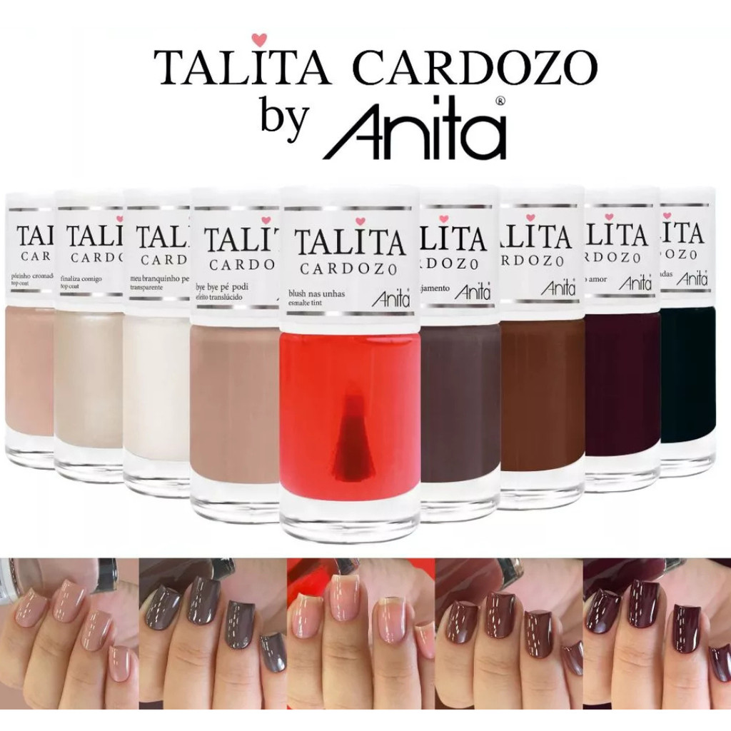 Kit 9 Esmaltes Anita Nova Coleção Talita Cardozo Tons Nude e Top Coat Finalização Lançamento