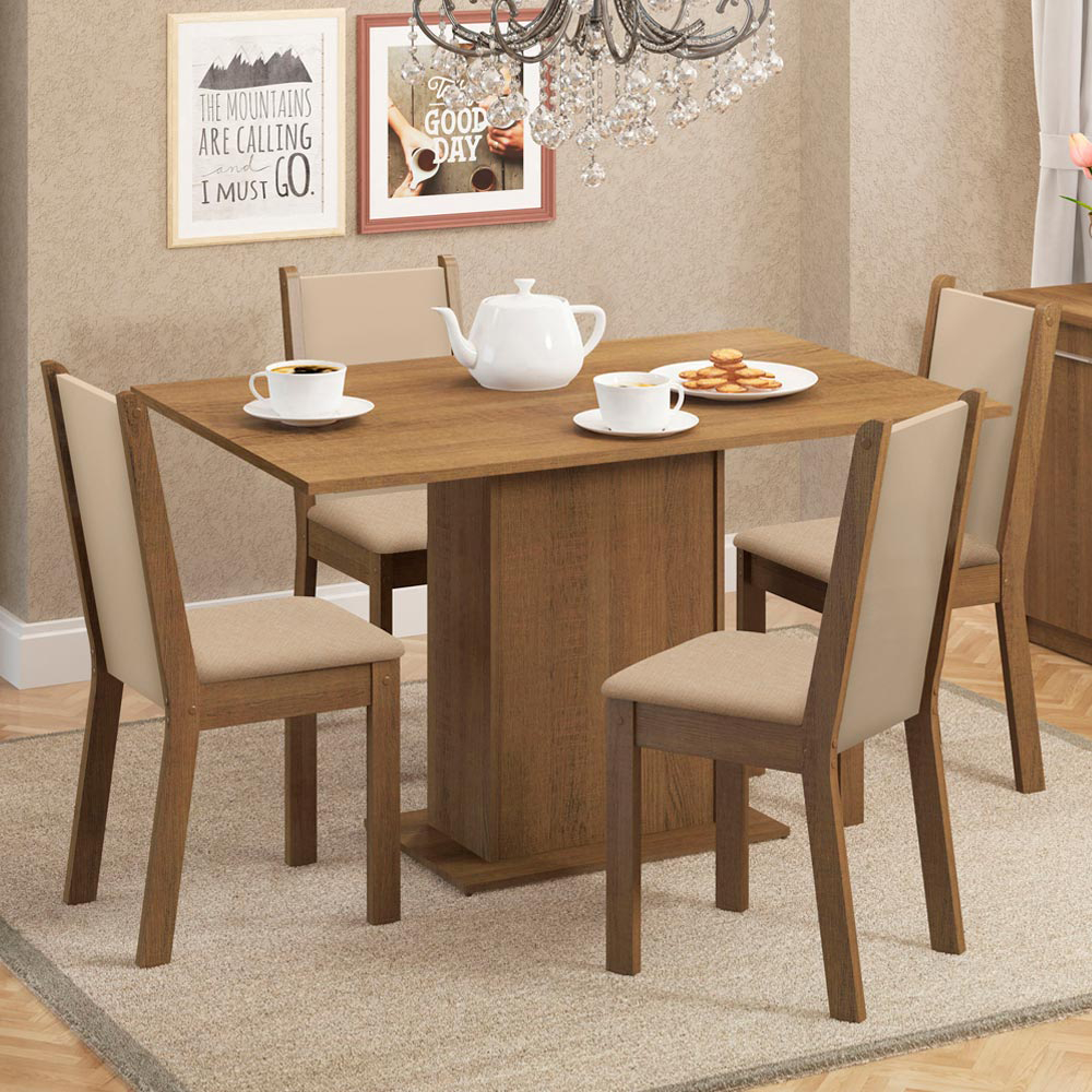 Conjunto Sala Jantar Talita Madesa Mesa Tampo de Madeira com 4 Cadeiras Rustic/Crema/Sintético Bege