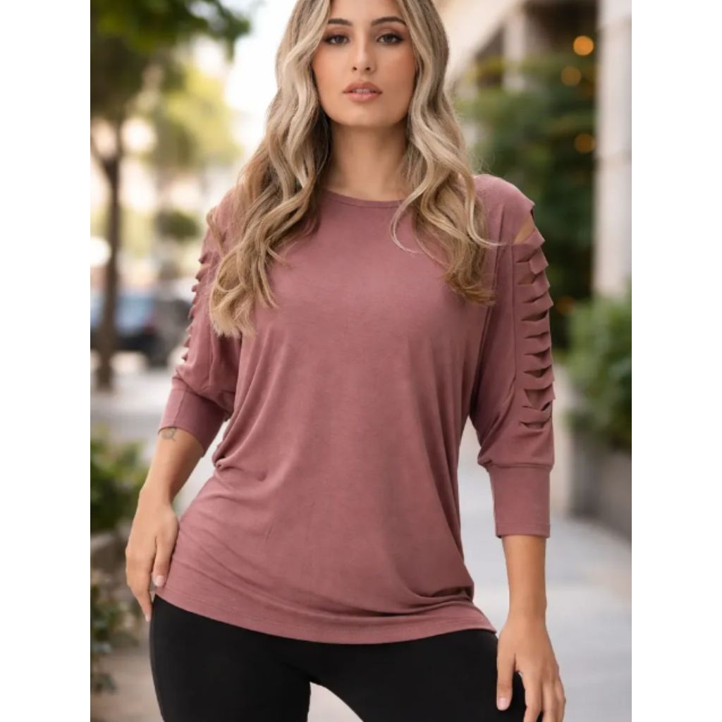 Blusa Feminina Talita Marrom Retalhada Sallada Mista