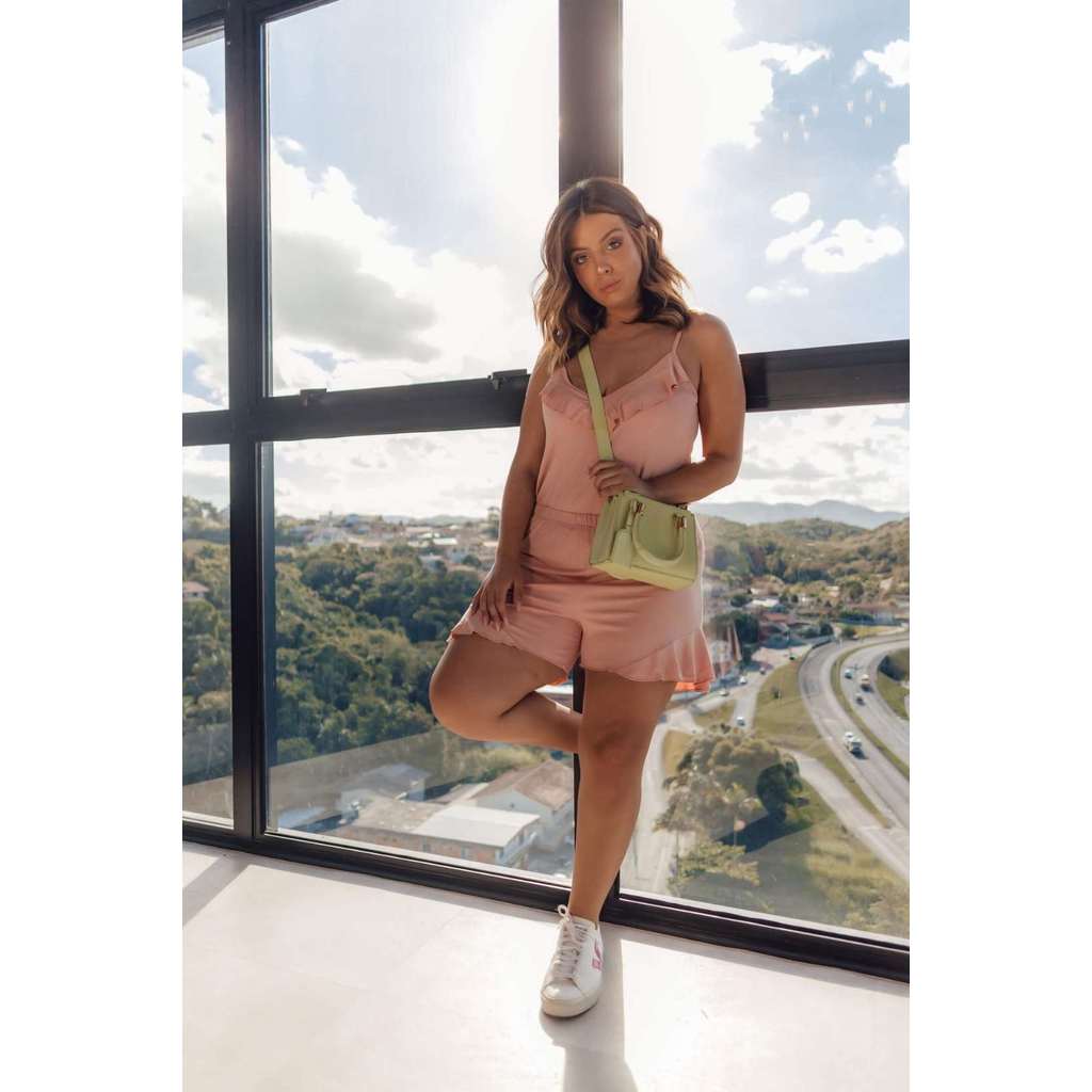 Shorts Malha Babado Lateral Talita Confortável Fresquinho Verão
