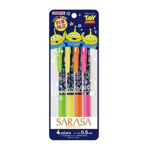 Kit 4 Canetas Zebra Sarasa Clip Push 0.5mm Edição Ltda Toy Story