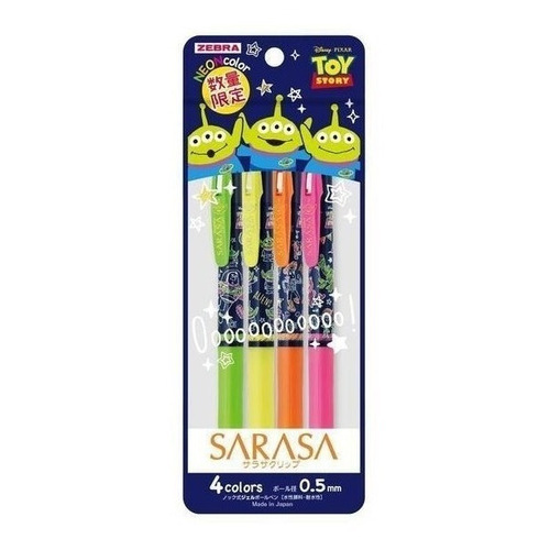 Kit 4 Canetas Zebra Sarasa Clip Push 0.5mm Ed Ltda Toy Story