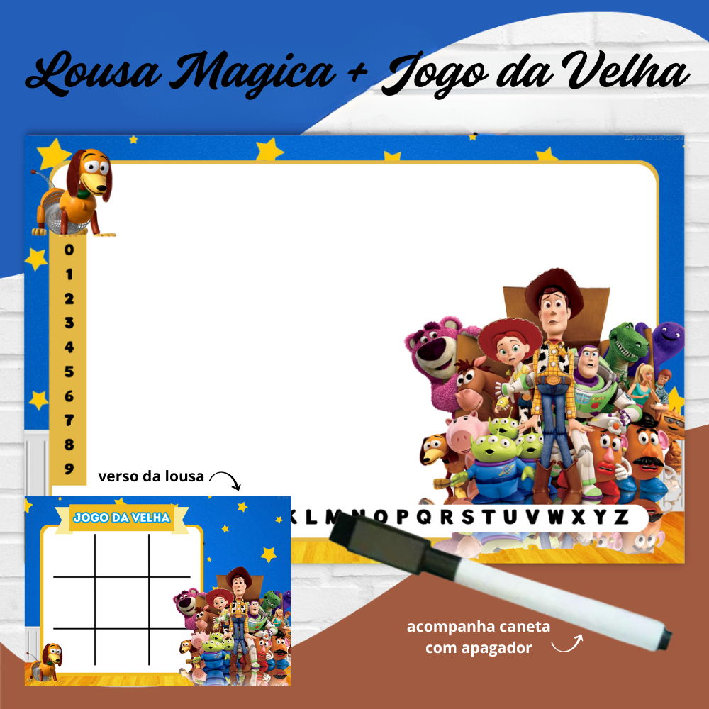 Lousa Mágica + Caneta Com Apagador Personalizada - Lembrancinha Festa Infantil - Tema Toy Story