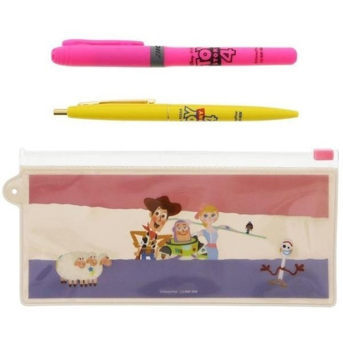 Kit Estojo + Marca Texto + Caneta Preta Clic Gold -toy Story