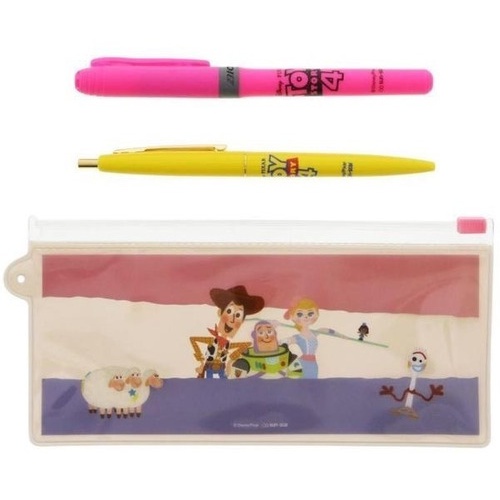 Kit Estojo + Marca Texto + Caneta Preta Clic Gold -toy Story