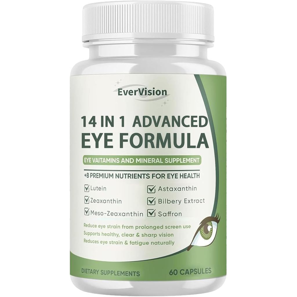 14 in 1 Advanced Eye Formula – Eye Vitamin and Mineral Supplement with Lutein, Zeaxanthin, Zinc & Bilberry Extract – Vis