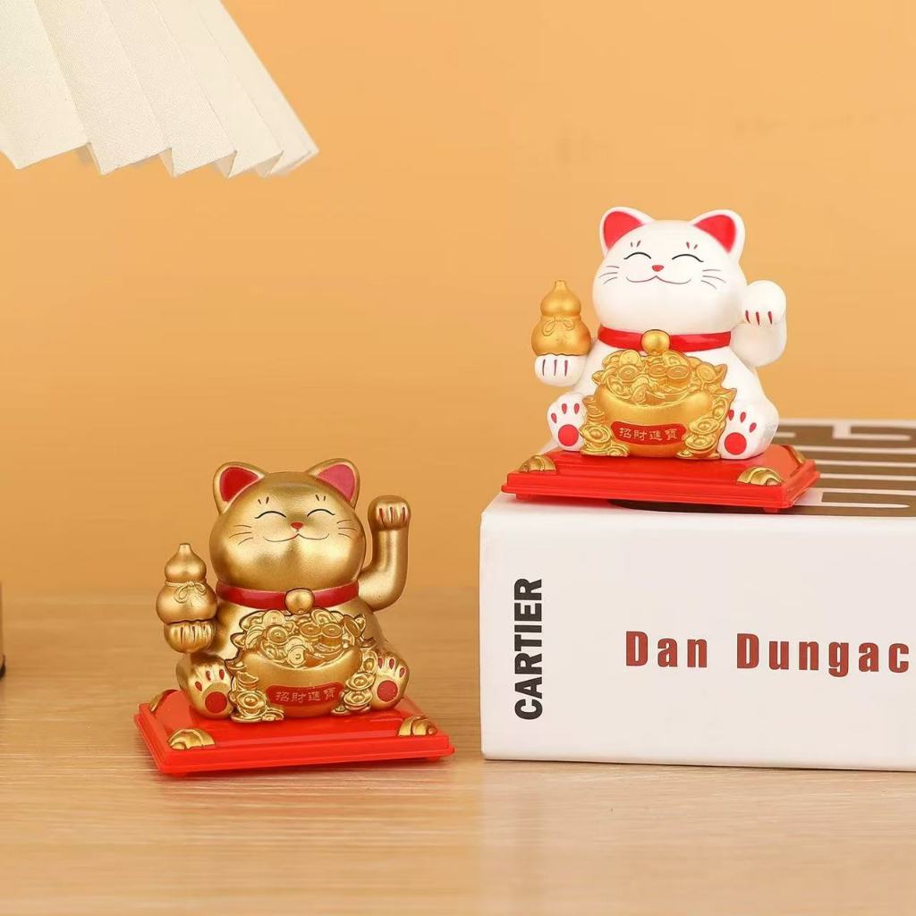 Mini Acenando Gato Da Sorte Decoração Fortuna Chinesa Bonito Escultura Estátua Para Escritório ,Em Casa