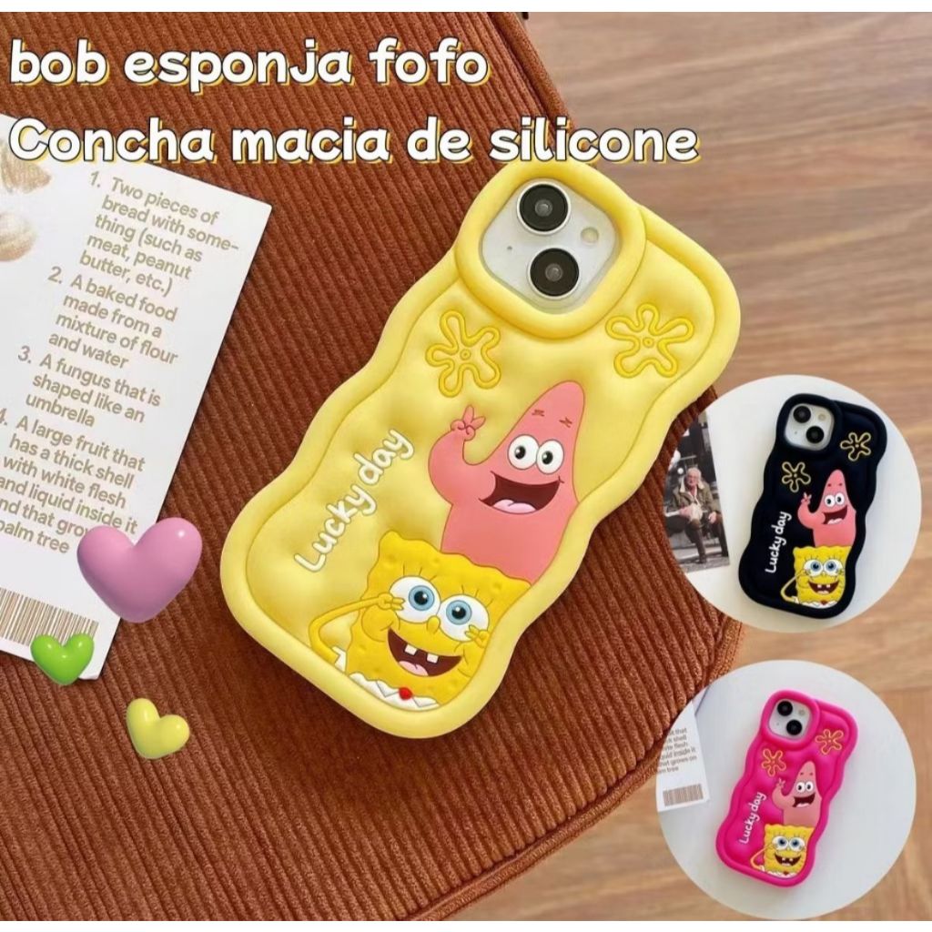 Capinha iphone Capa do Bob Esponja Concha à prova de choque com borda ondulada de silicone,Bob Esponja e Patric Iphone 11 / 12 / 12PRO / 12PROMAX / 13 / 13PRO / 13PROMAX / 14 / 14PRO / 14PROMAX / 15 / 15PRO / 15PROMAX / 16 / 16PRO / 16PROMAX