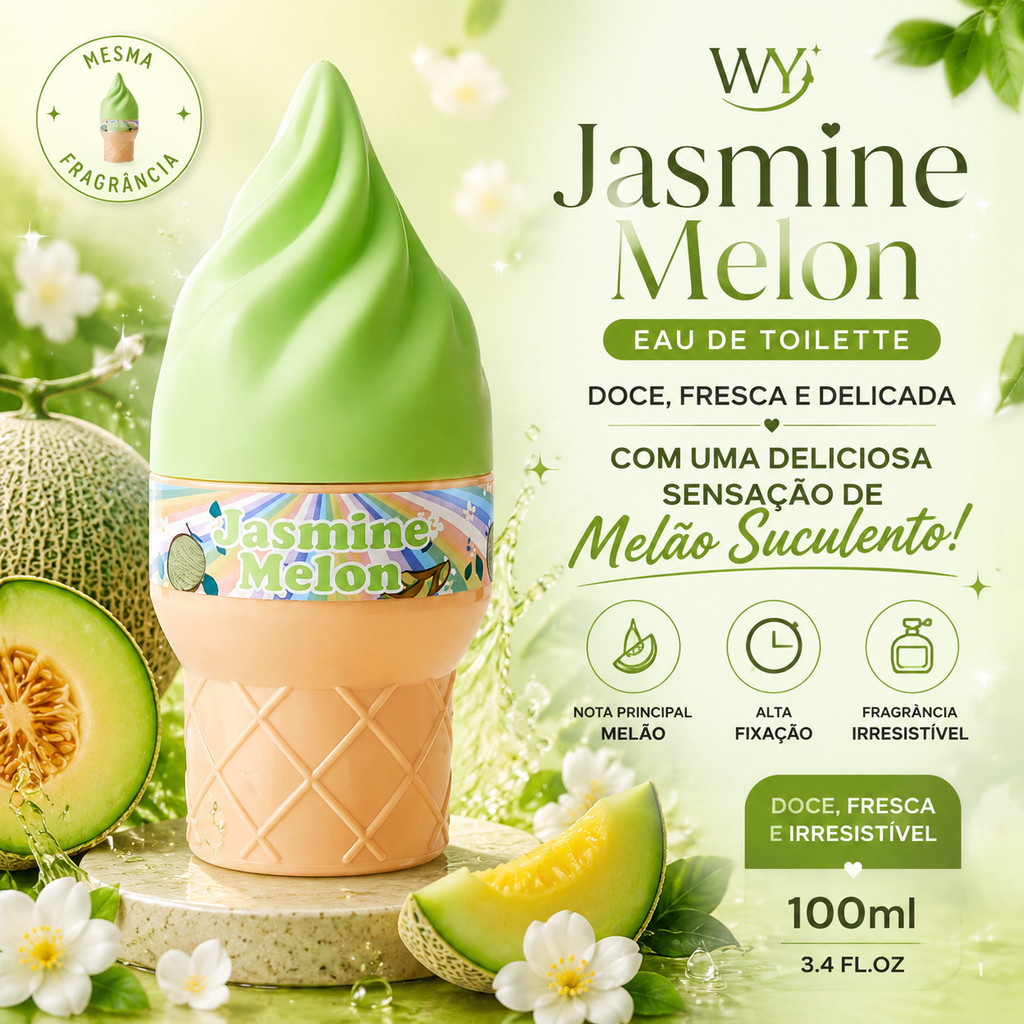Perfume WY Ice Cream Jasmine Melon 100ml – Feminino, Doce Gourmand, Melão Floral