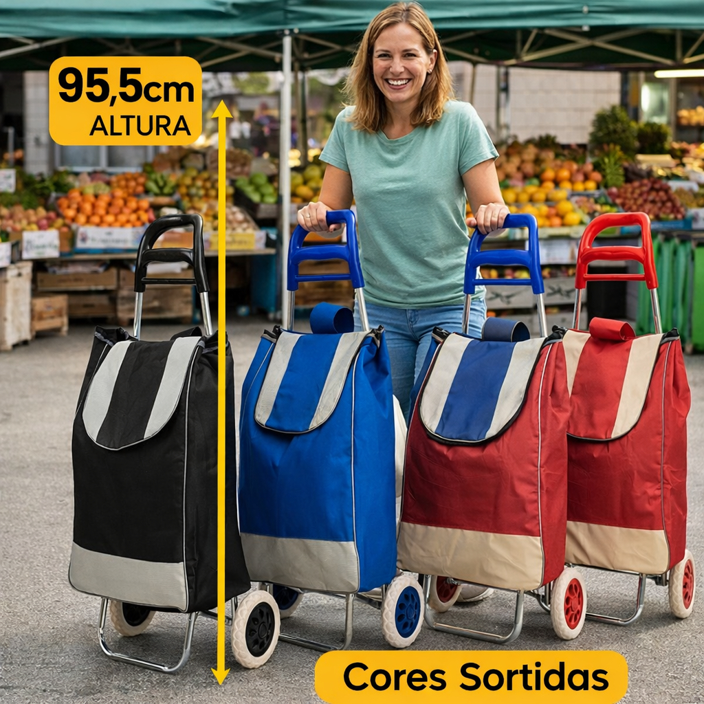 Carrinho Feira Dobrável Alta Capacidade Bolsa Porta Sacolas Compacto Versátil
