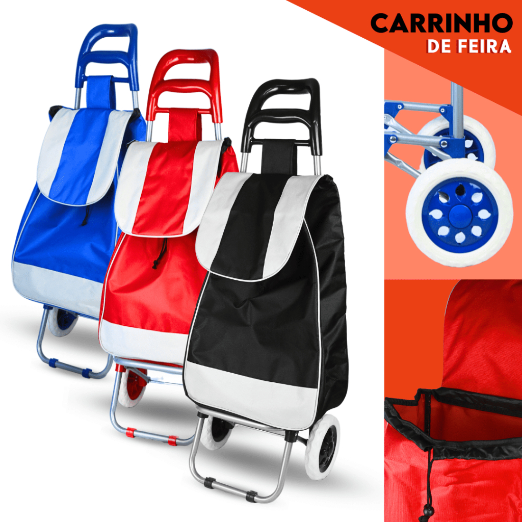 Carrinho De Feira Dobrável Com Rodas - Carrinho De Mão - Diversas Cores - AV