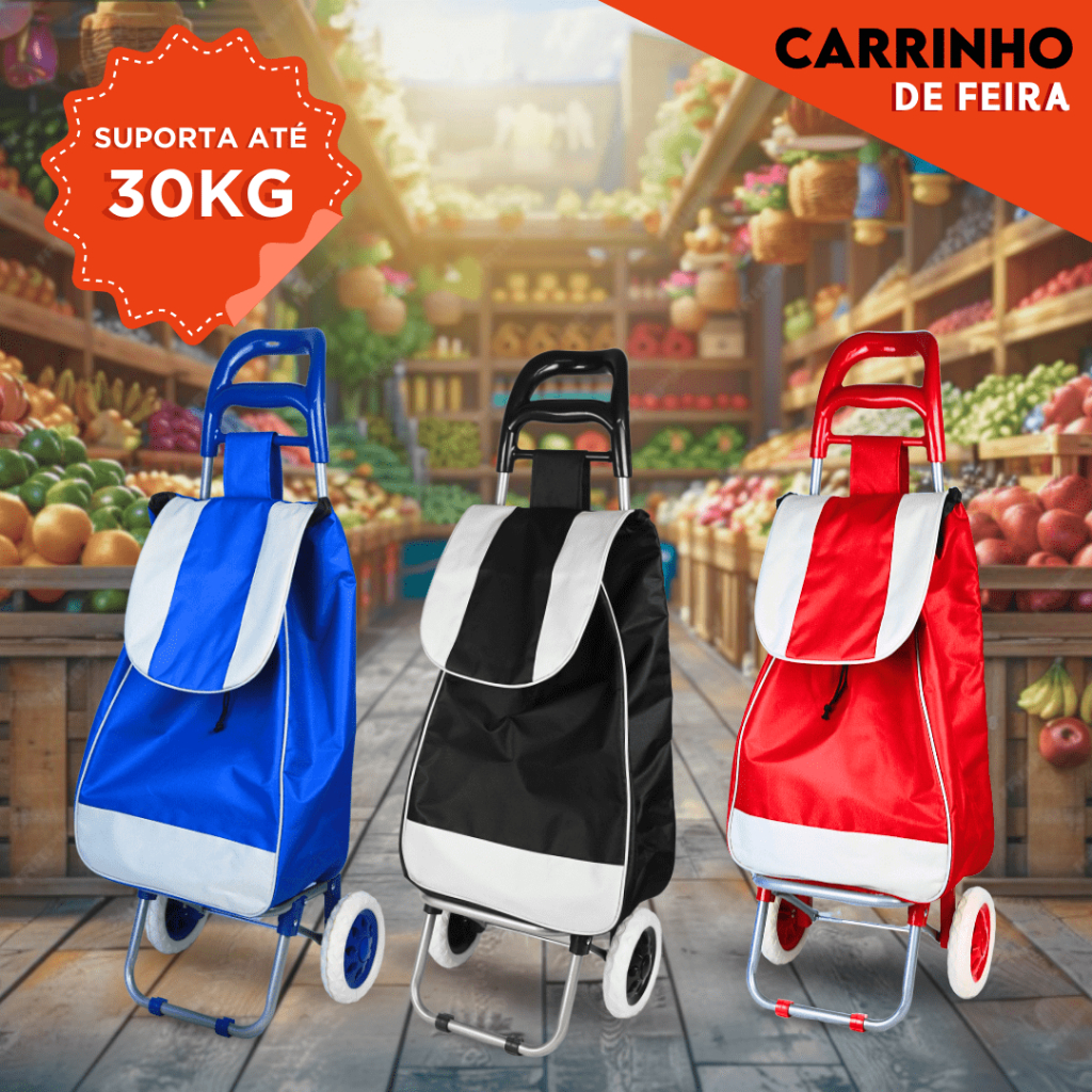 Carrinho De Feira Dobrável Com Rodas - Carrinho De Mão - Diversas Cores - Mazzal