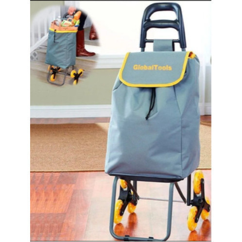 Carrinho Carga Com 3 Rodas Feira Mercado Sobe Escada Até 40Kg Reforçado Prático Seguro Bolsos