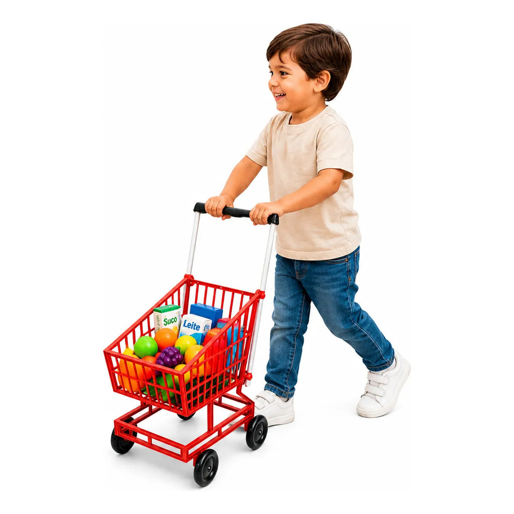 Carrinho De Mercado Infantil Vermelho Diversão Feira