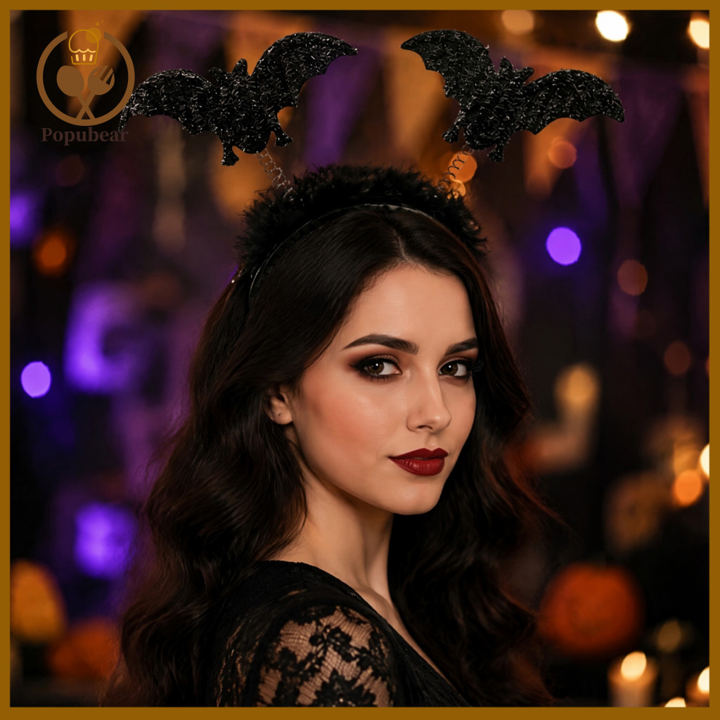 Style Festival Decoration Halloween Headband Costume Accessories Black Spider Bat Glitter Fluffy Hair Hoop for Women Tee