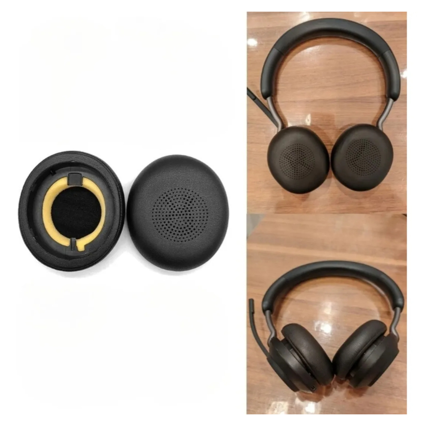 Par Almofada Compatível com Jabra Evolve2 65 Headset Espuma Couro Sintético Reposição Earpad Macia Confortável