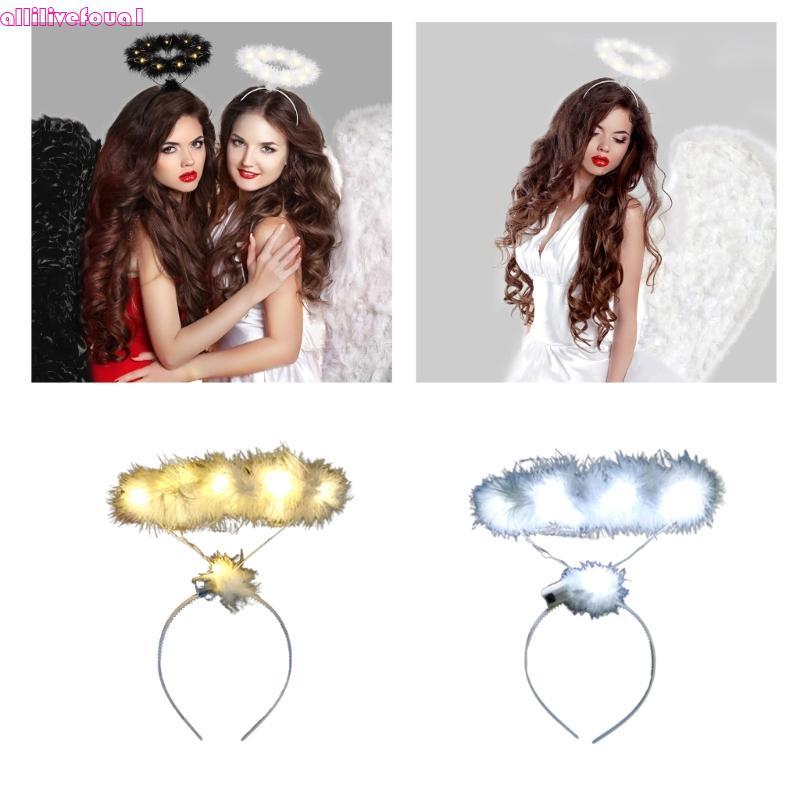 allilivefoua1 Meninas Angel Wing Halos LED Hairband Para Mulher Concertos De Halloween Festa Tiara