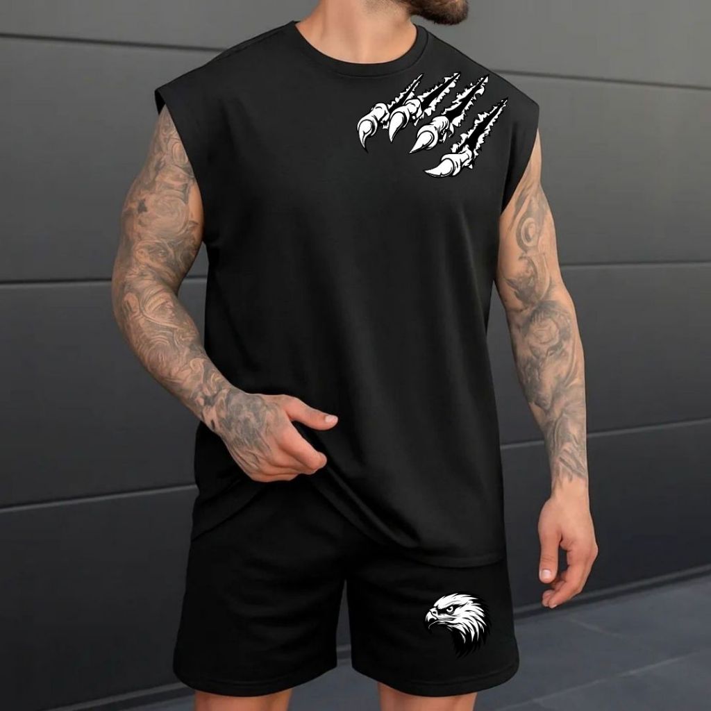 Kit 2 Peças Masculino Regata e Bermuda Tactel Garras Verão Treino