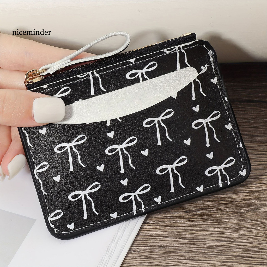 Stylish Women Card Case Faux Leather Wallet Women’s Holder with Multiple Slots Zipper Pocket Heart Bowknot for Girls f