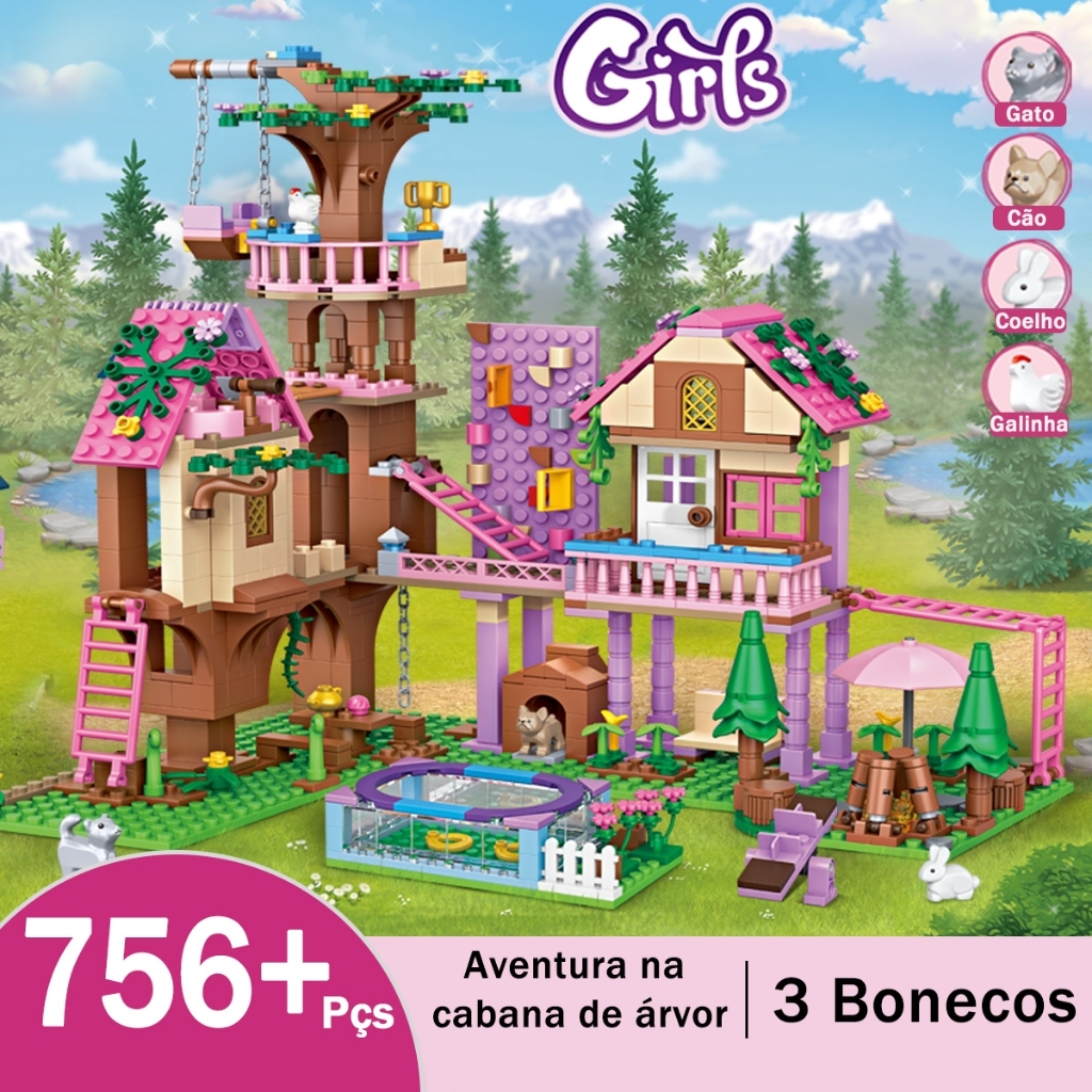 Pink Forest Treehouse Building Blocks Set 756 Pieces Scenes with Multiple Levels Age 8+