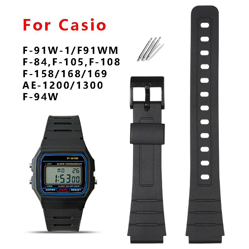 Pulseira De Relógio Para Casio F91W A168 A158 AE1200 Substituição De Resina Com Pinos Pretos