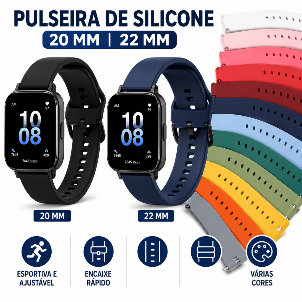 Pulseira Silicone 20mm 22mm para Redmi Watch 5 Active Lite Amazfit Bip Bip Lite Bip S T