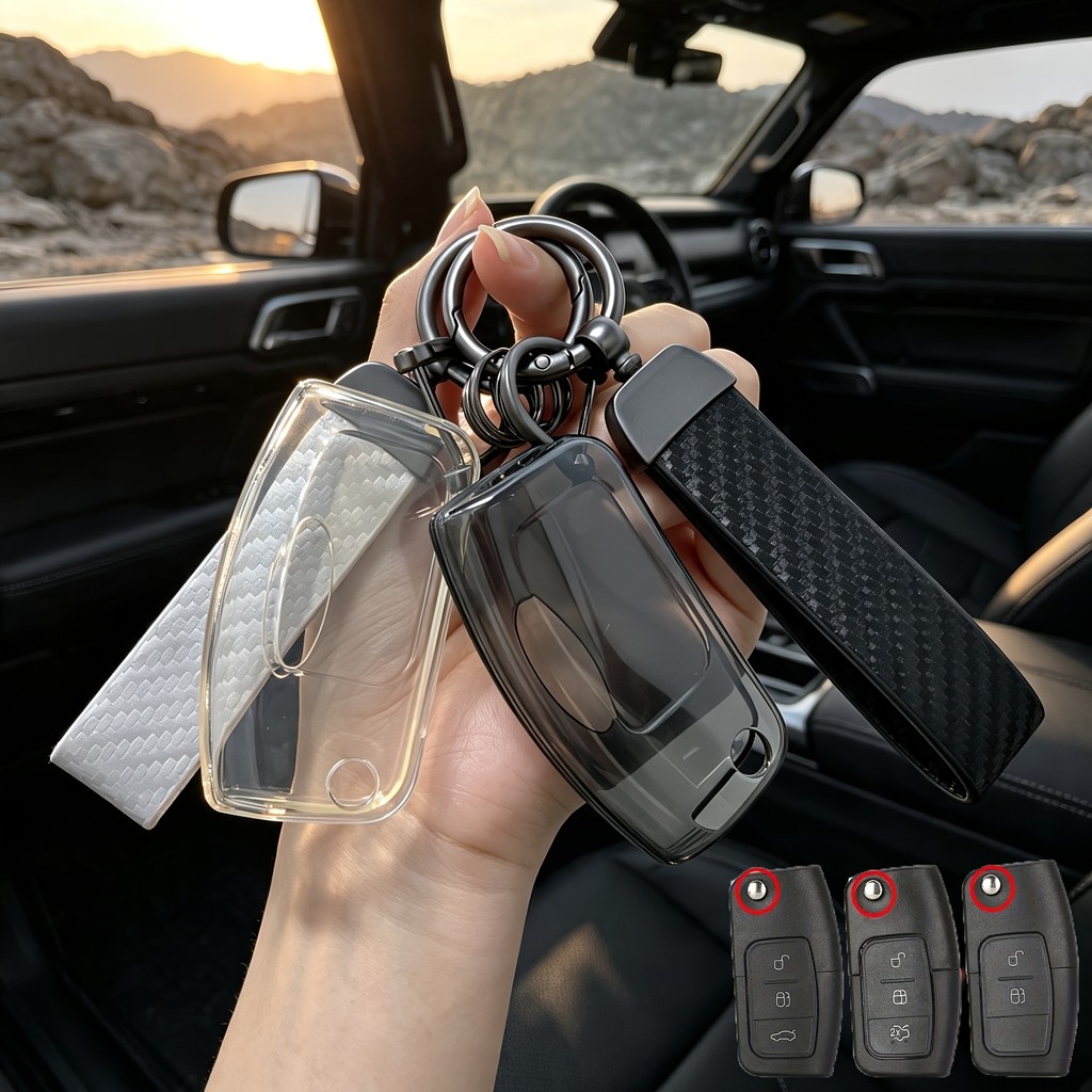 Capa De Chave Remota De Carro TPU Com Chaveiro Para Ford Fiesta Focus 2 Ecosport Kuga Escape Falcon , Ou MK2