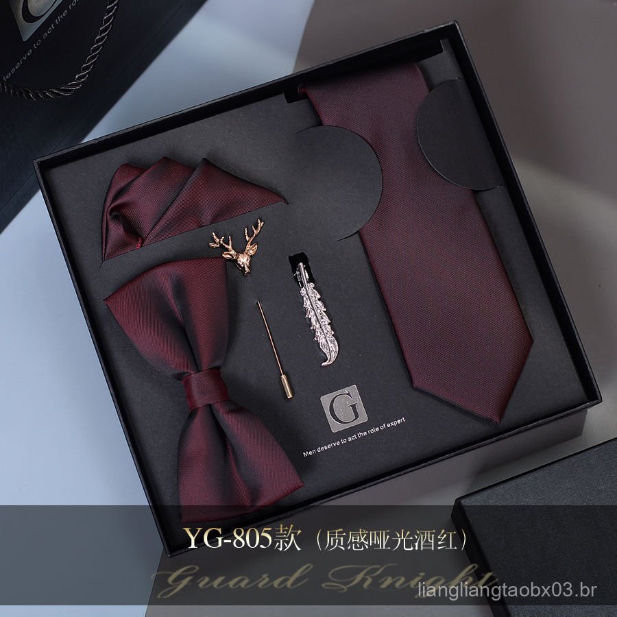Conjunto de gravatas de alta qualidade em caixa de presente para noivo de casamento, gravata borboleta formal e casual,