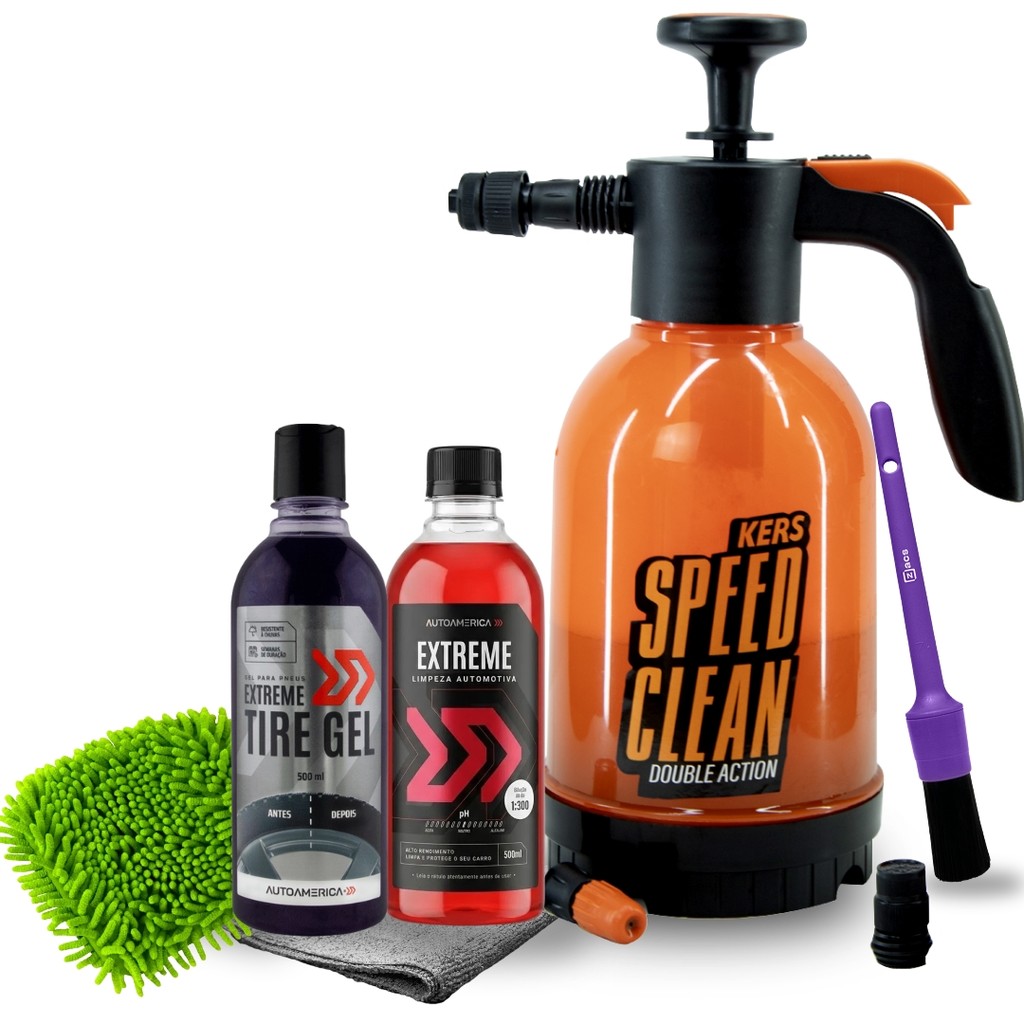 Kit Profissional Kers Speed Clean 2l + Extreme 500ml + Tire Gel 500ml + Luva + Pincel + Microfibra