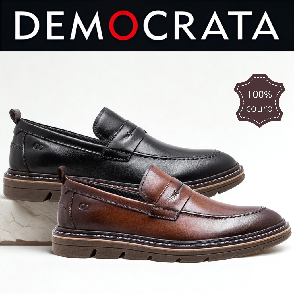 Sapato Democrata Metropolitan Jeff Masculino Mocassim Social Couro Legítimo Conforto Loafer Marrom