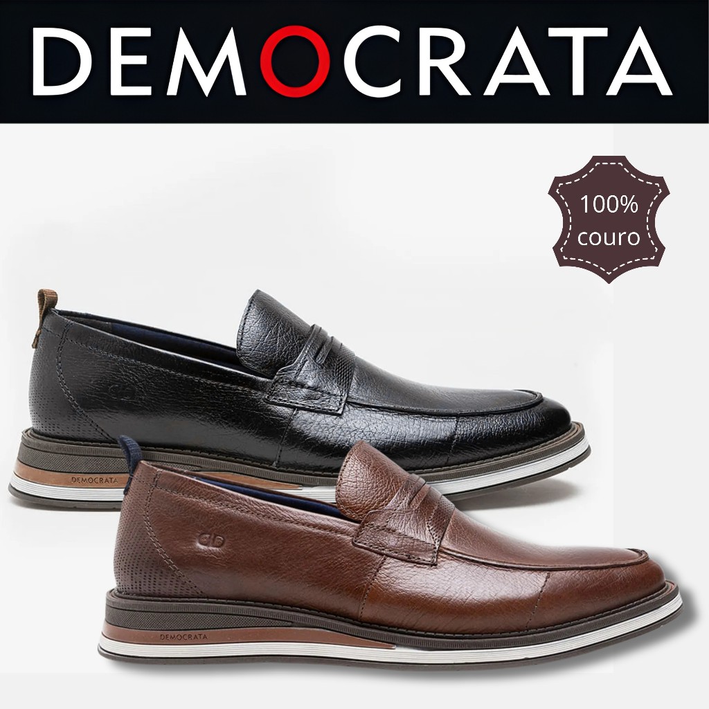 Sapato Democrata Metropolitan Type Preto Masculino Mocassim Social Couro Legítimo Conforto Leve