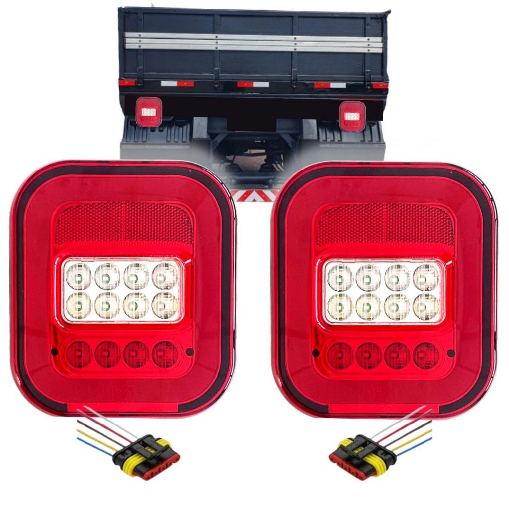 Kit Lanterna Traseira Marmitão Caminhão Universal Full LED NIX Com Vigia 12v/24v Bivolt Com Chicotes