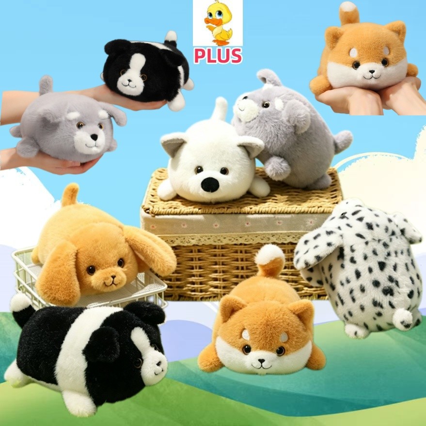 PLUS ✨ Em Estoque Bonito Schnauzer Shiba Inu Boneca De Pelúcia Divertido Cachorro Manchado Golden Retriever Brinquedo Pr