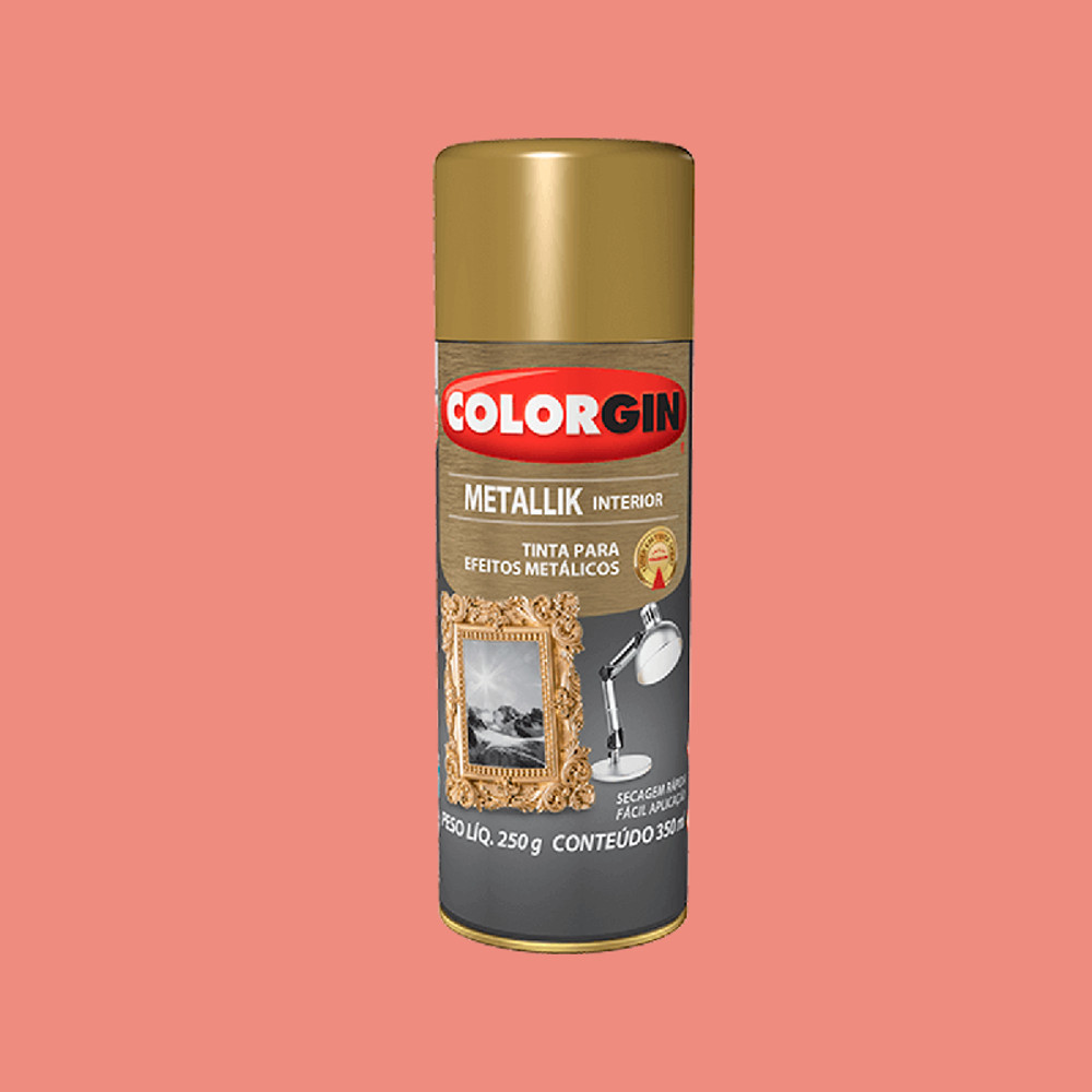 TINTA SPRAY METALLIK INTERIOR ROSE GOLD 56 COLORGIN 350ML MADEIRA E METAL