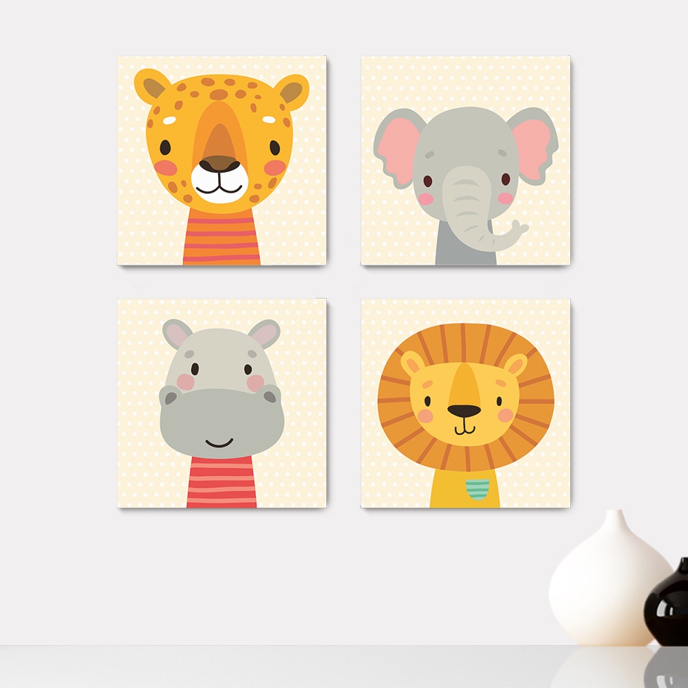Kit 4 Quadros Decorativos Safari Animais Infantil Bebe Baby Quarto Menino Menina Placas - 0101ktpl4