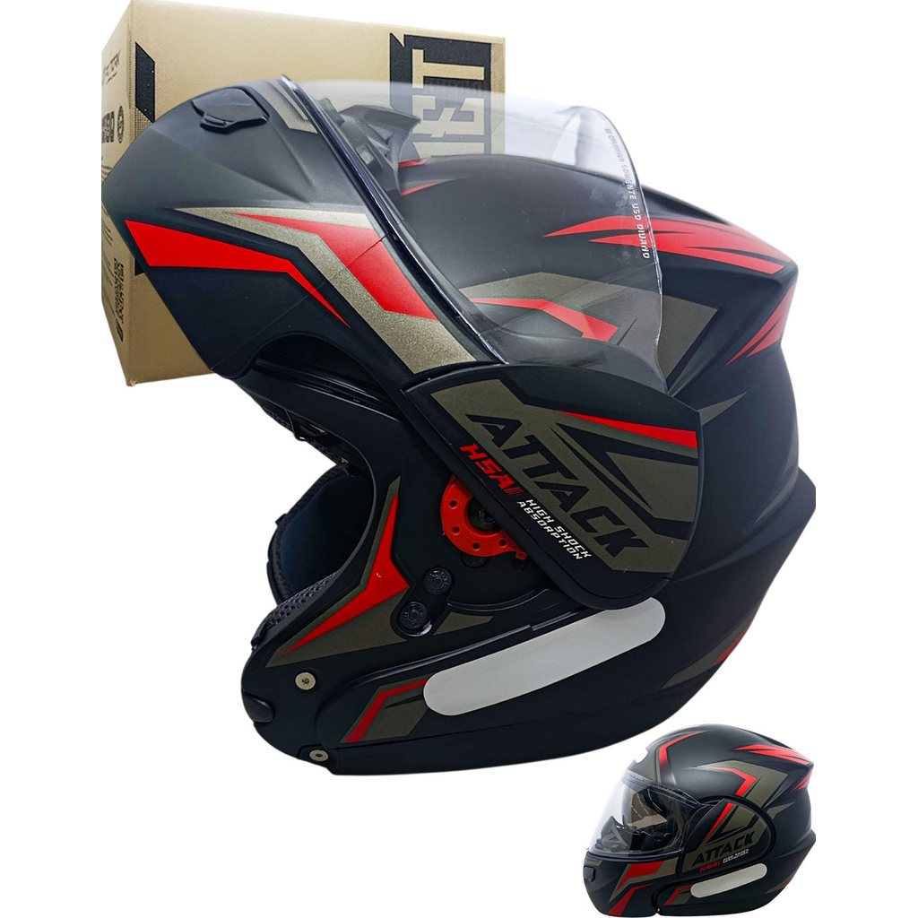 Capacete Protork New Attack Preto/ Vermelho Fosco Articulado