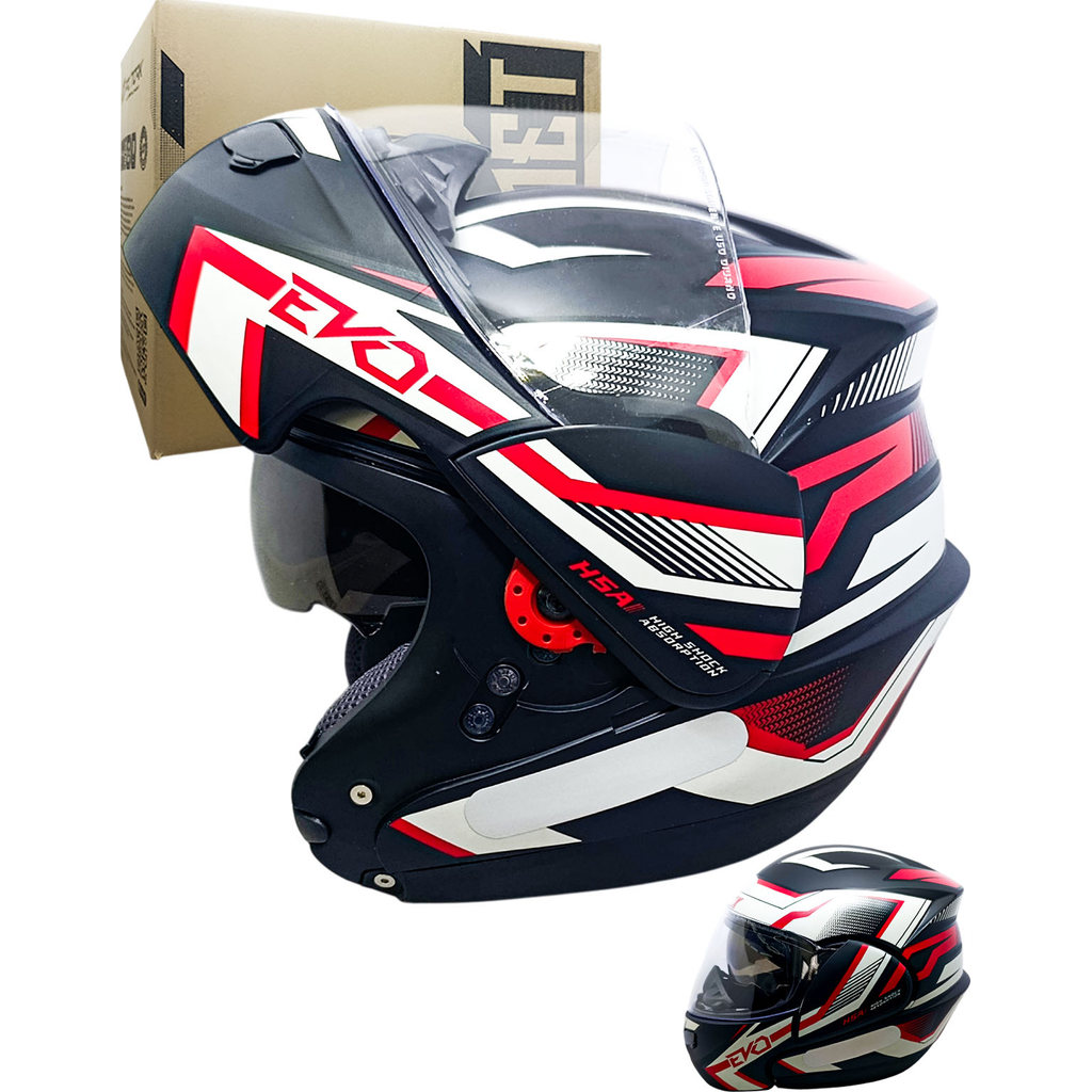 Capacete Protork Attack Evo Preto/ Vermelho Fosco Articulado