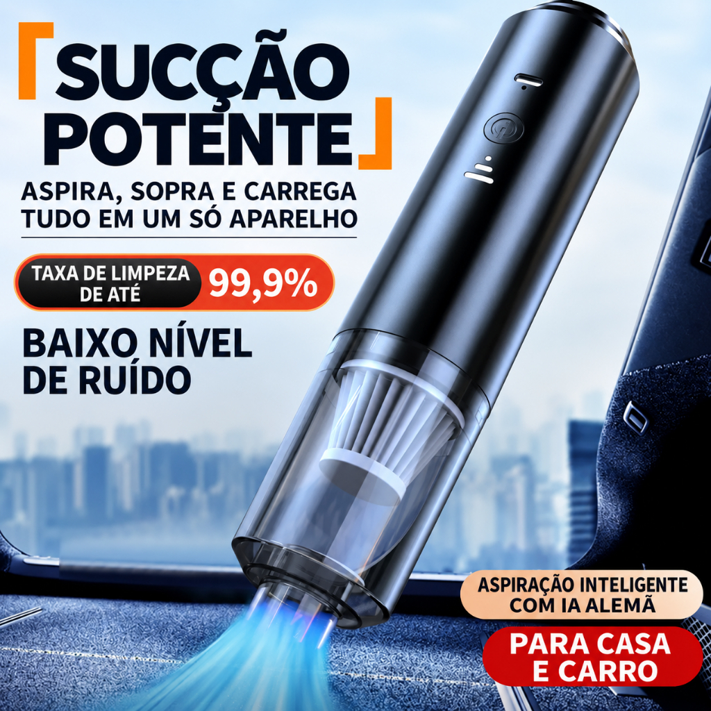 Aspirador De Pó Soprador Mini 4em1 Portátil Recarregável Linha Premium Multifuncional Casa Automovel