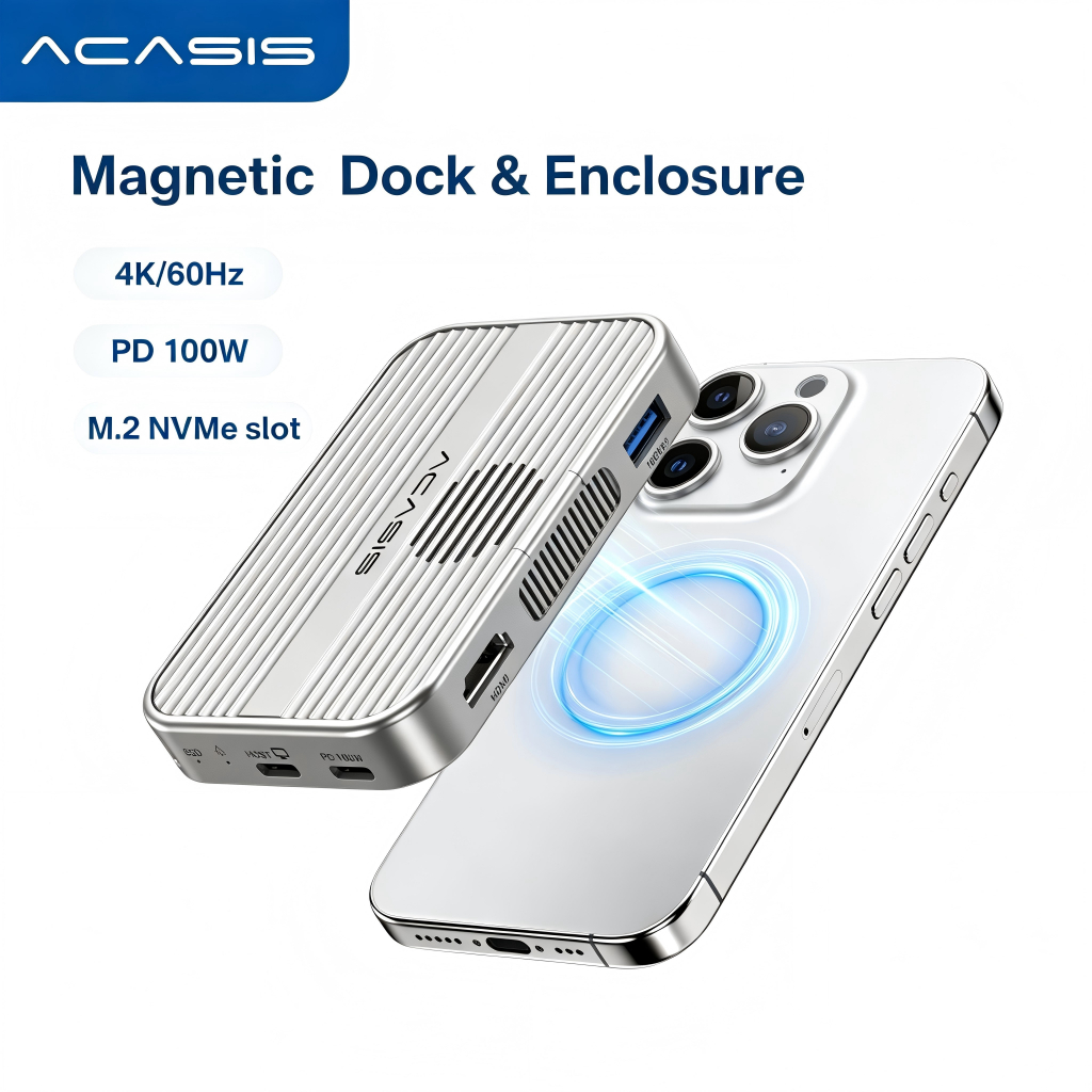 ACASIS 10Gbps M.2 NVMe SSD Enclosure USB C Estação de Conexão Magnética Compatível com iPhone15-18 ProRes