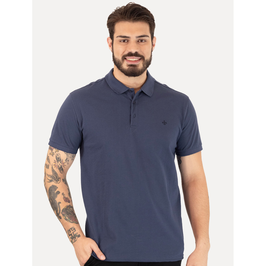 Polo Dudalina Piquet Essentials Cotton Modal Original Azul Marinho