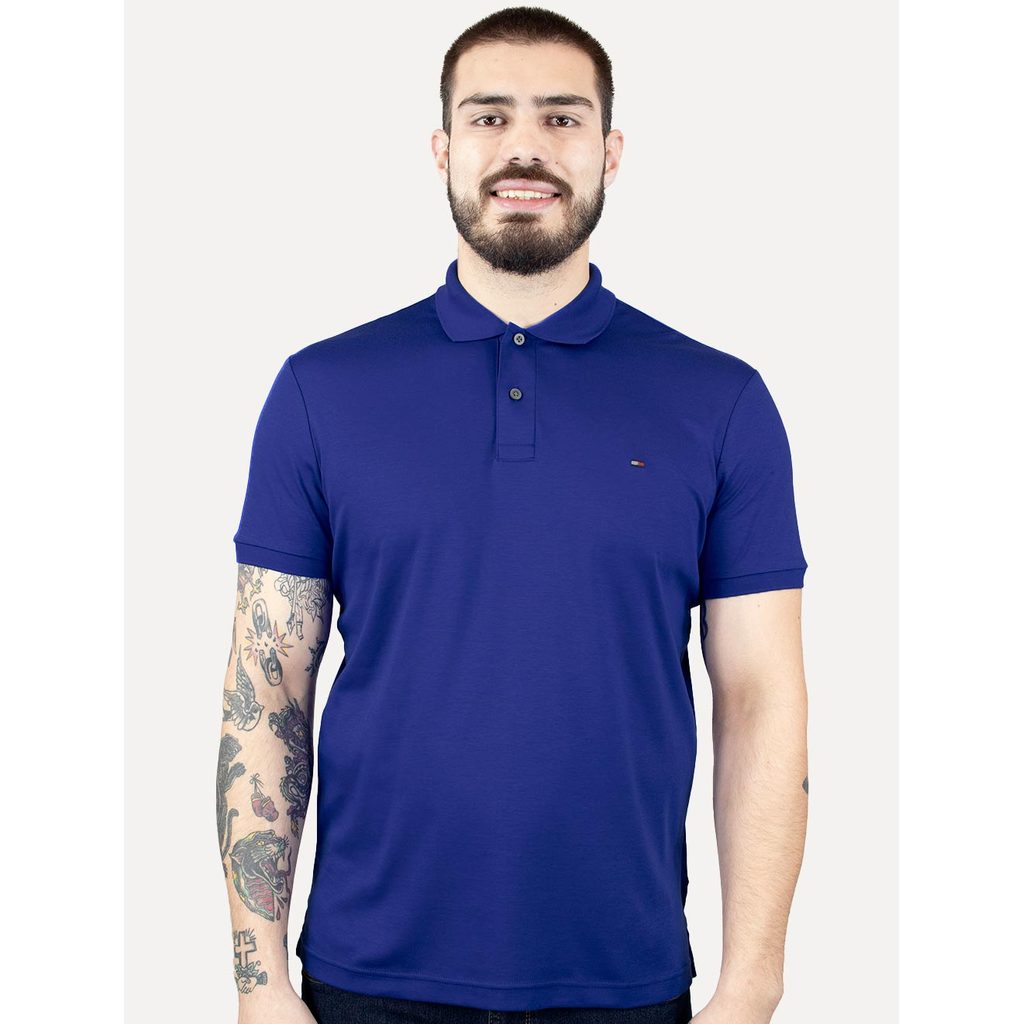Polo Tommy Hilfiger Masculina Malha Liquid Cotton Seasonal Original Azul Petróleo