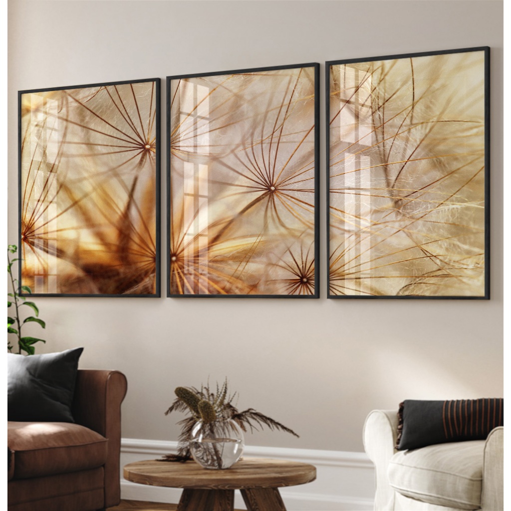 Quadro Dente De Leão Quadro Com Moldura Vidro Quadro Decorativo Sala Quarto Casal Tons Quentes Trio
