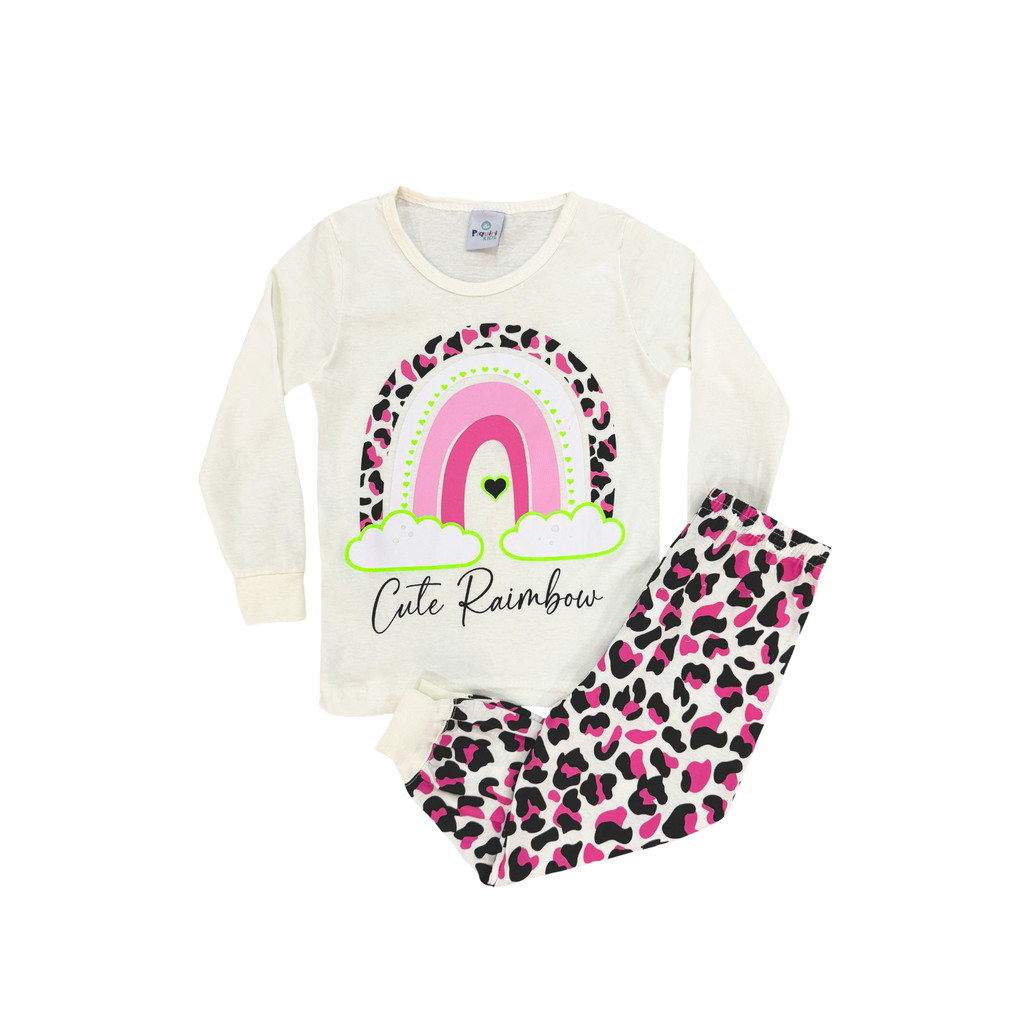 Conjunto Pijama Infantil Feminino Brilha no Escuro – Cute Rainbow | Arco-Íris, Magia e Conforto para a Hora de Dormir